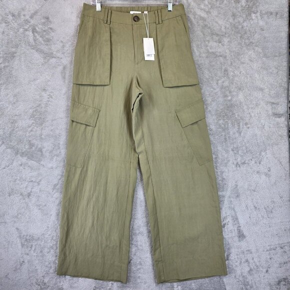 Vince Pants Womens 10 Olive Green Cargo Wide Leg Tencel Elastic Waist V967422108 - Picture 1 of 16